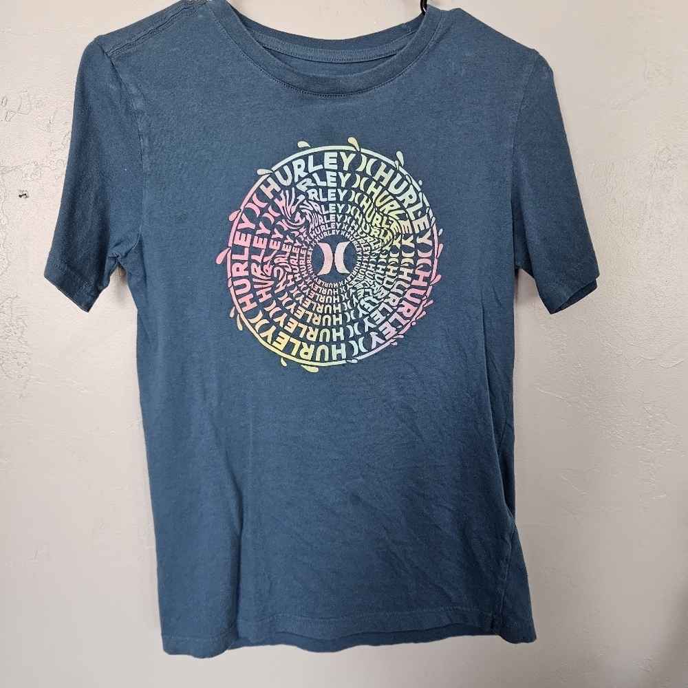 Hurley Boys Large 12-13 Blue Graphic T-Shirt Short Sleeve Colorful Logo Tee